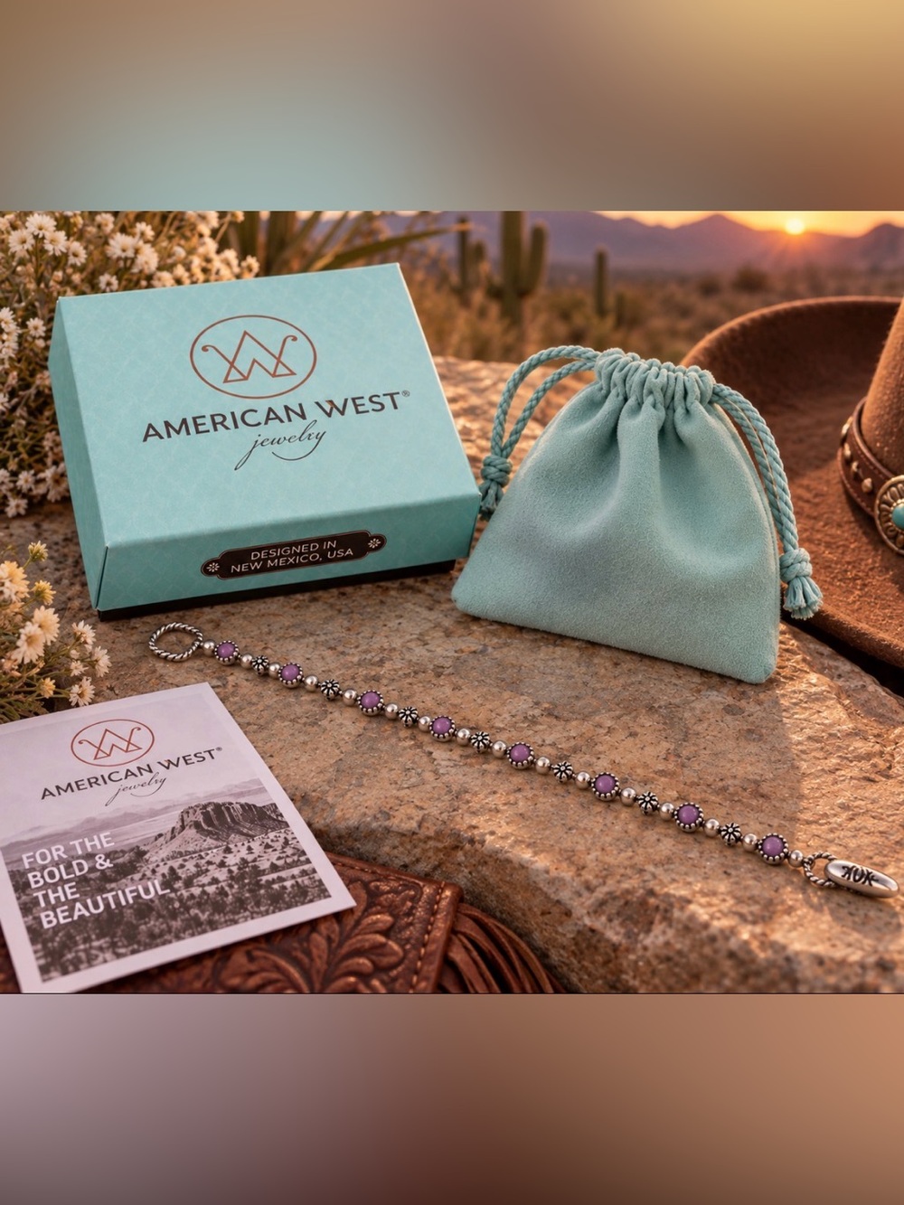 American West Sterling Silver Desert Flower Tennis Bracelet Purple